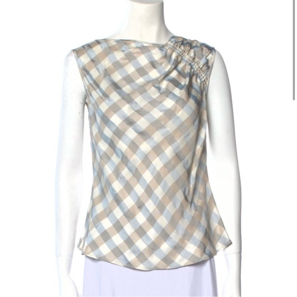 Giorgio Armani Tan Asymmetrical Ruched Sleeveless Blouse - Picture 1 of 4
